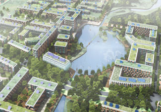 CGI image of aerial view of Dongtan